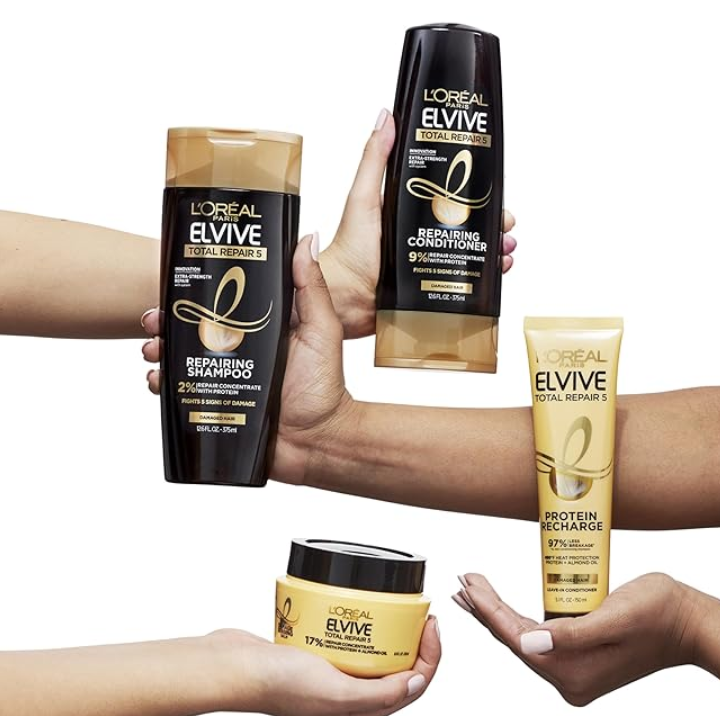 L'Oreal Paris Elvive Total Repair 5 Repairing Shampoo for Damaged Hair Shampoo with Protein and Ceramide for Strong Silky Shiny Healthy Renewed Hair 28 Fl Oz