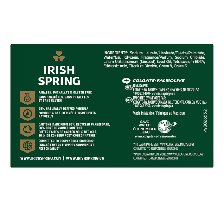 Irish Spring Bar Soap for Men, Original Clean, Smell Fresh and Clean for 12 Hours, Men Soap Bars for Washing Hands and Body, Mild for Skin, Recyclable Carton, 3.7 Ounce - 3 Count (Pack of 8)