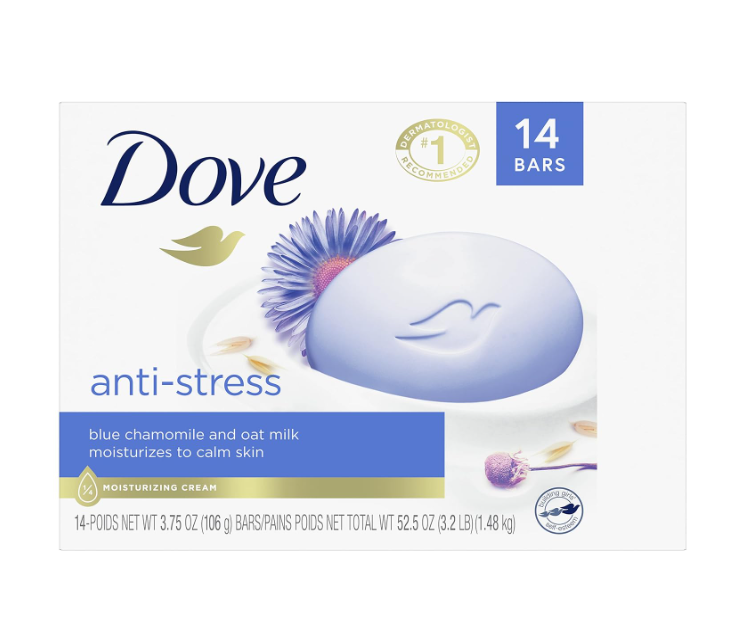 Dove Beauty Bar Gentle Cleanser Moisturizes To Calm Skin Anti-Stress Cream Bar Gentle Bar Soap Cleanser Made With 1/4 Moisturizing Cream 3.75 oz 14 Count