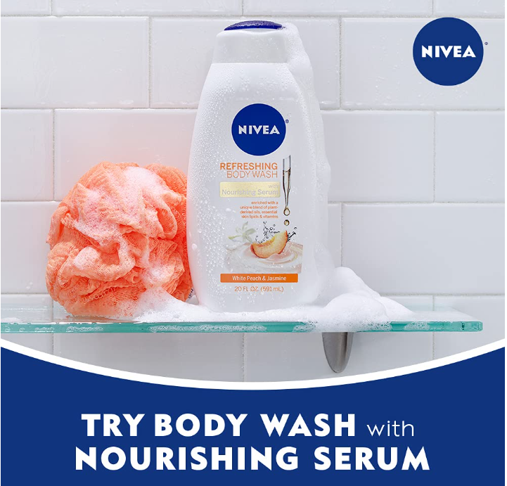NIVEA Refreshing White Peach and Jasmine Body Wash, 20 Fl Oz (Pack of 1)