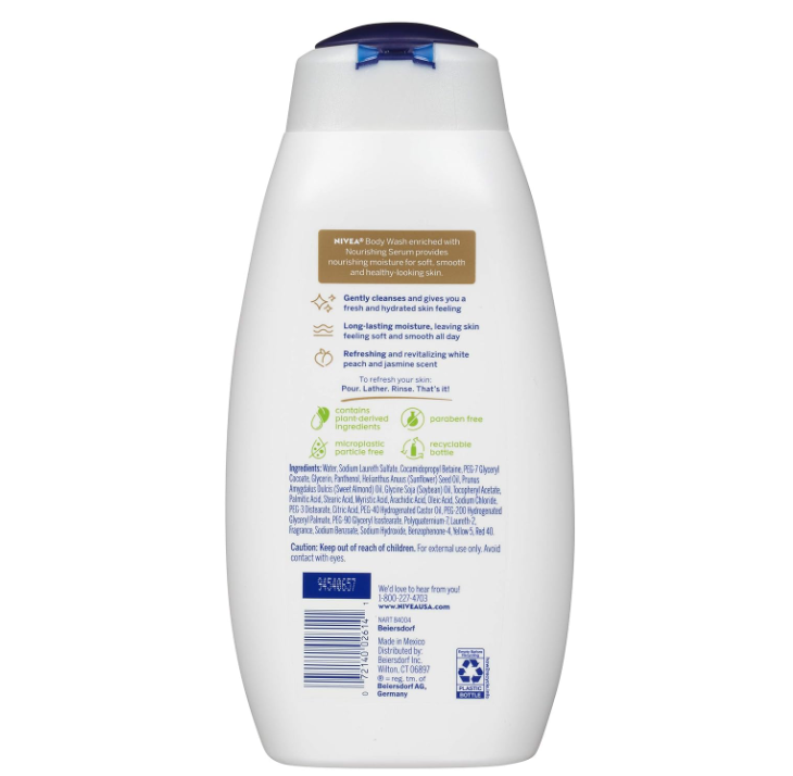 NIVEA Refreshing White Peach and Jasmine Body Wash, 20 Fl Oz (Pack of 1)