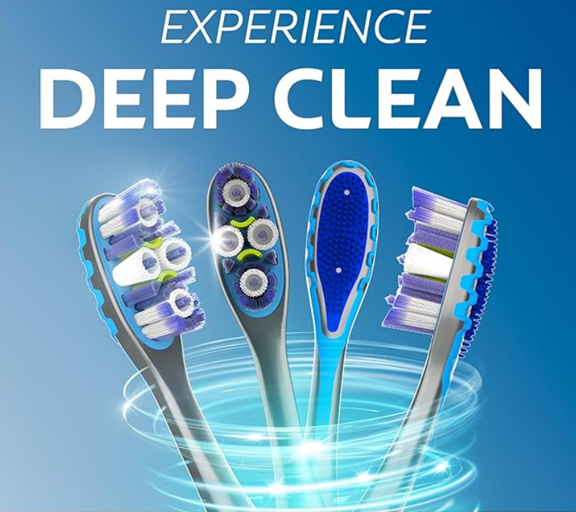 Colgate 360 Advanced Floss Tip Toothbrush, Soft Toothbrush for Adults, 4 Pack