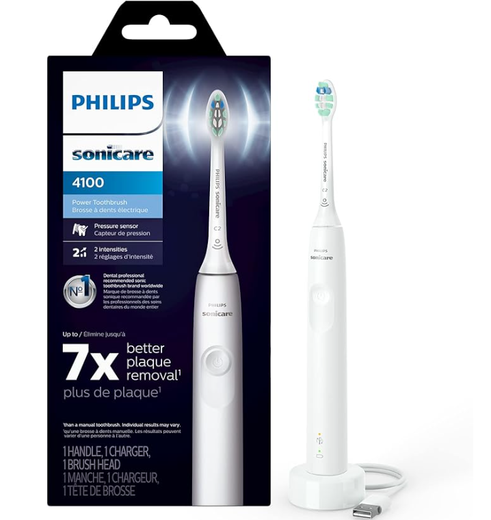 Philips Sonicare 4100 Power Toothbrush, Rechargeable Electric Toothbrush with Pressure Sensor, White HX3681/23